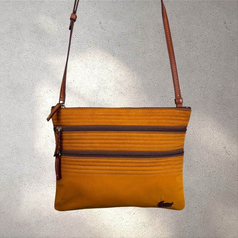 Dooney & Bourke Purse Bag Nylon North South Triple Zip Yellow Crossbody